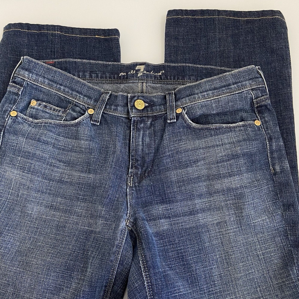 7 For All Mankind Womens Mia Crop Jeans Size 31 Read Studded Pockets Medium Wash